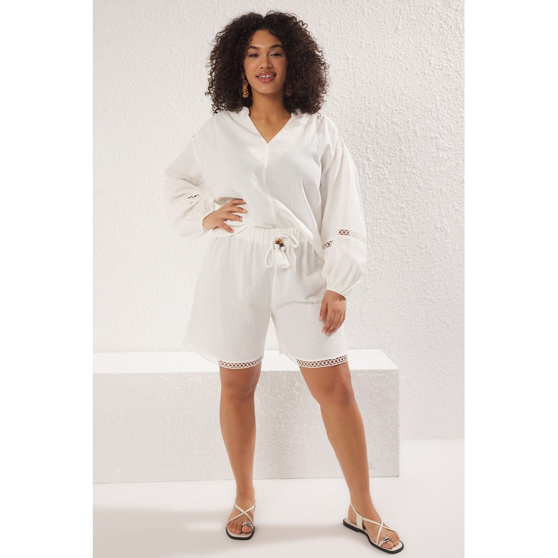 Curve Women's Plain Long Regular Plus Size Blouse