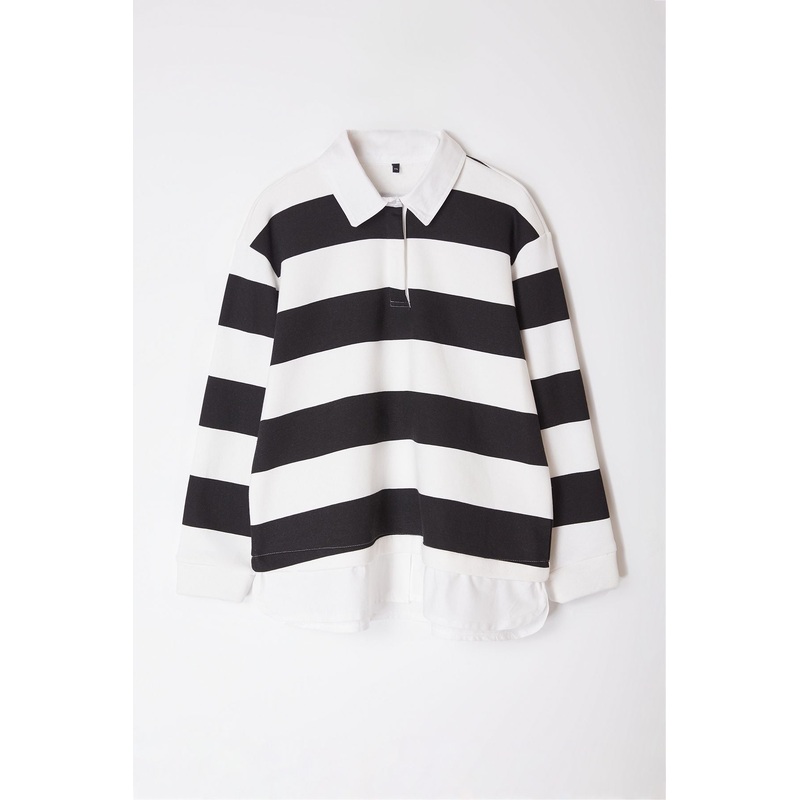 Curve Women's Very Colorful Striped Long Oversized Plus Size Sweatshirt