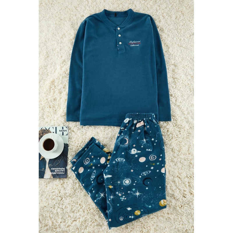Man Men's Blue Straight Long Casual/daily Regular Pajama Set