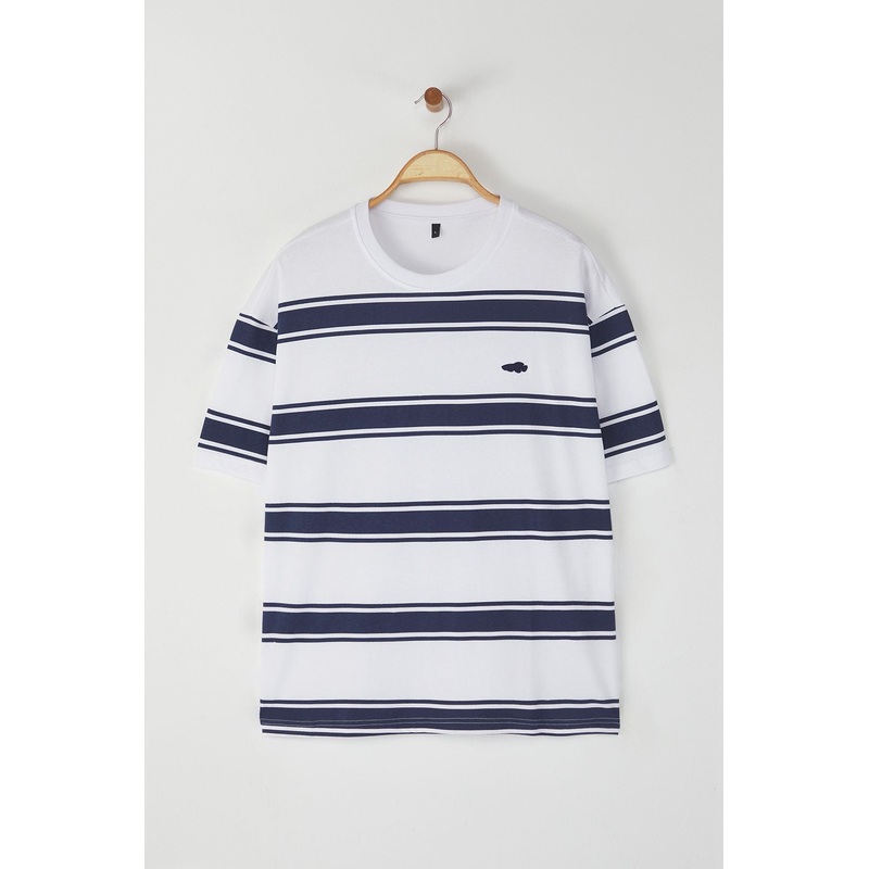 Man Men's Blue Striped Short Oversize T-Shirt