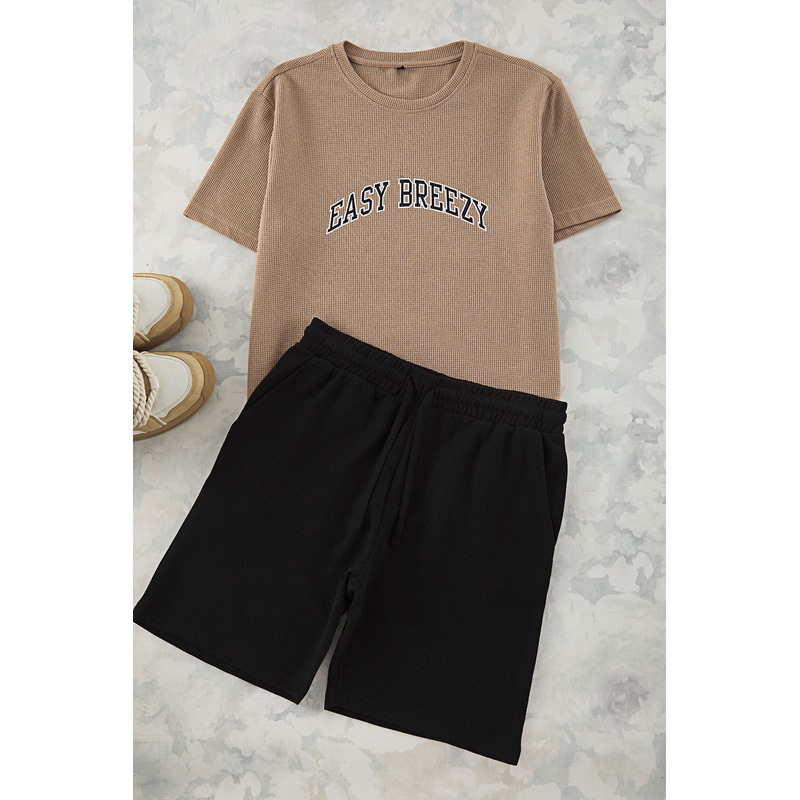 Man Men's Brown Slogan Short Homewear Regular Pajama Set