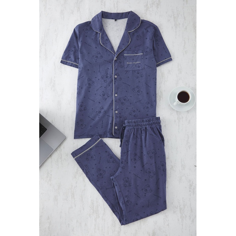 Man Men's Grey Animals Short Casual/daily Regular Pajama Set