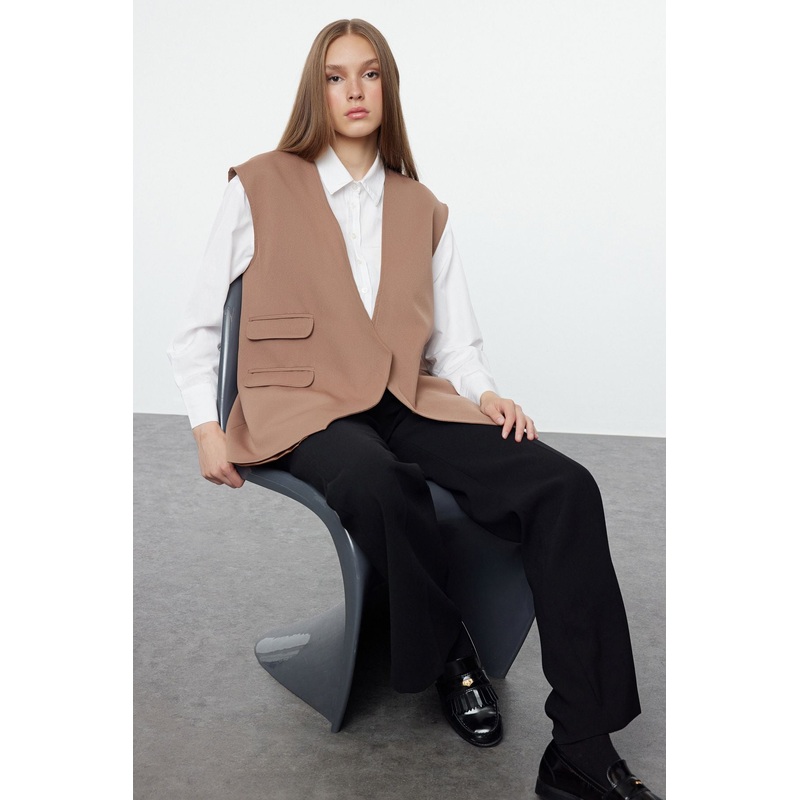 Modest Women's Brown Flat Oversize Hijab Vest