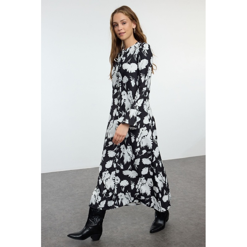 Modest Women's Flowering Maxi Long Casual/daily Fitted Hijab Dress