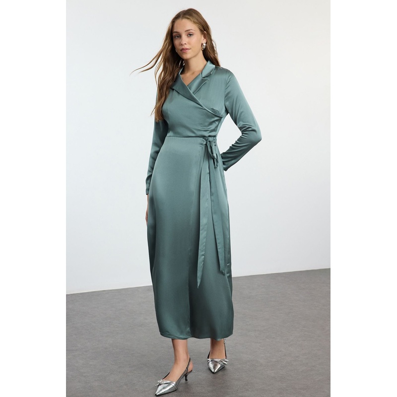 Modest Women's Green Straight Long Long Day And Night Relaxed Hijab Evening Dress