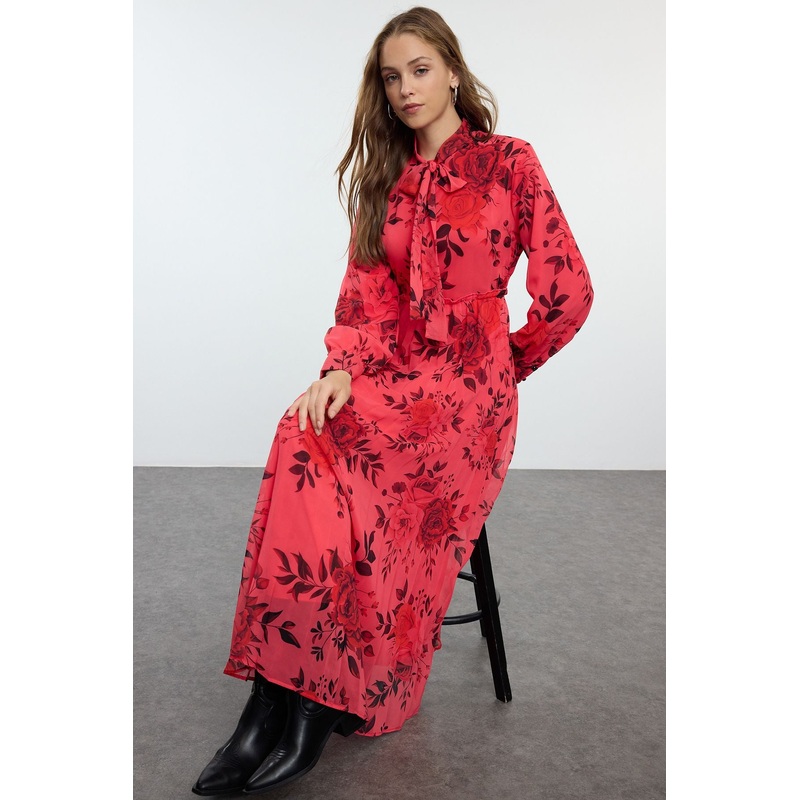 Modest Women's Pink Flowering Maxi Long Casual/daily Regular Hijab Dress