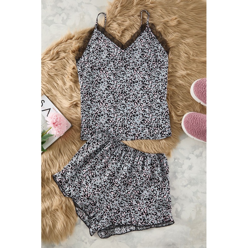 Women's 2 Pack Multi-Colored Animal Print Spaghetti Strap Loungewear Regular Pajama Set