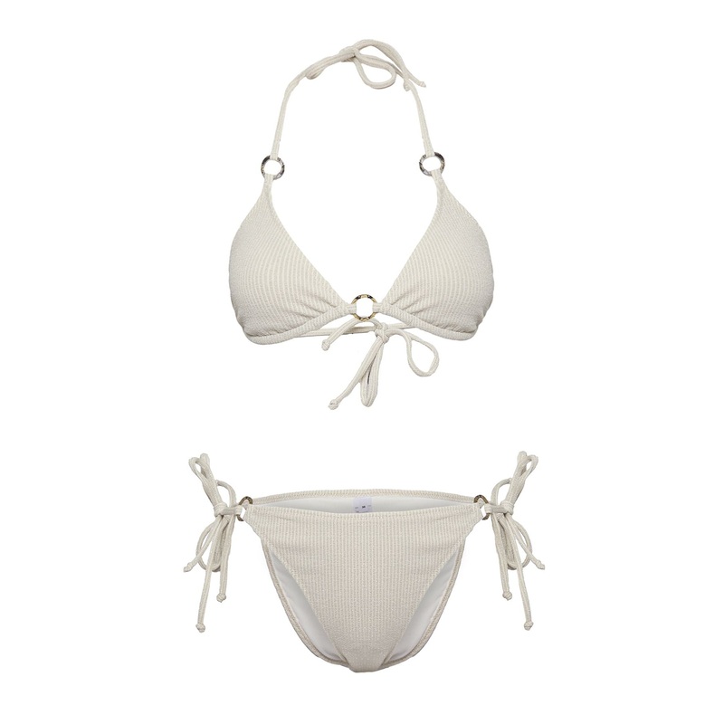 Women's Beige Plain Removable Cup Bikini Set