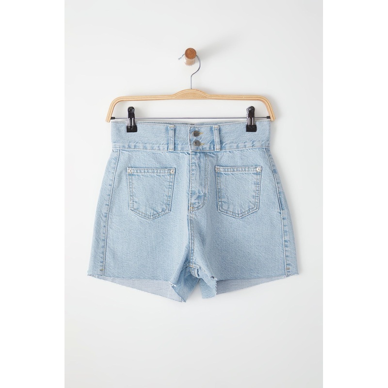 Women's Blue Plain Mini Shorts High Waist Shorts