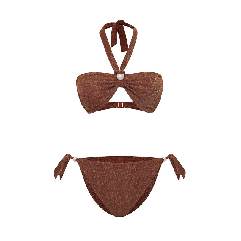 Women's Brown Plain Removable Cup Bikini Set