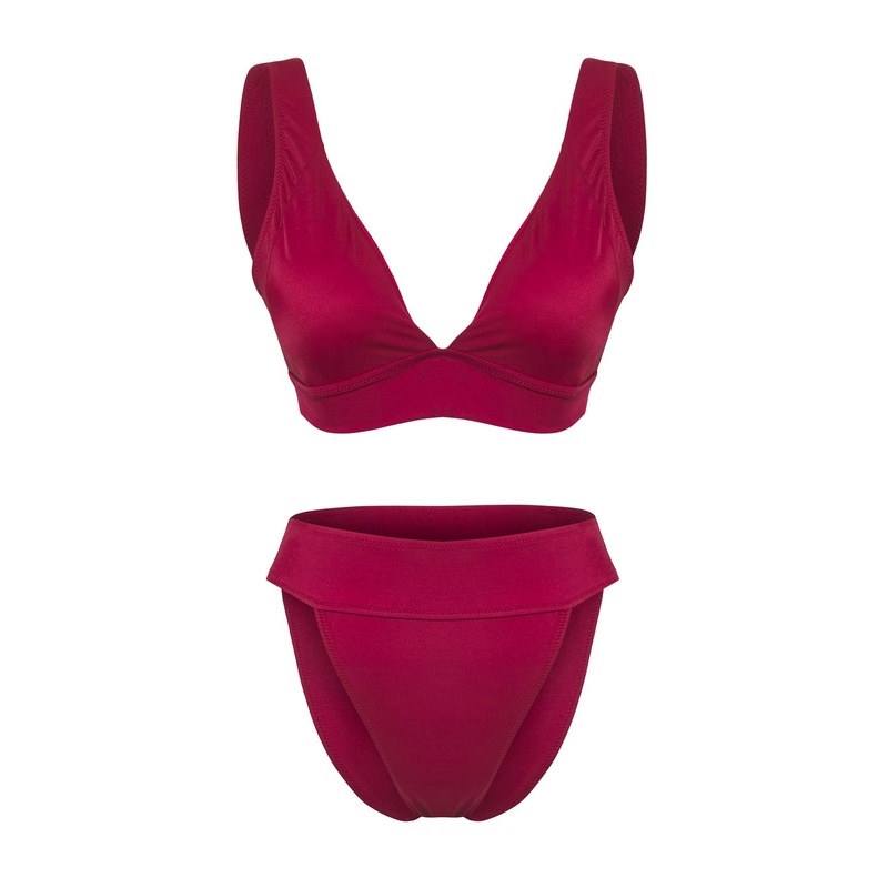 Women's Burgundy Straight Disposal Container Bikini Set