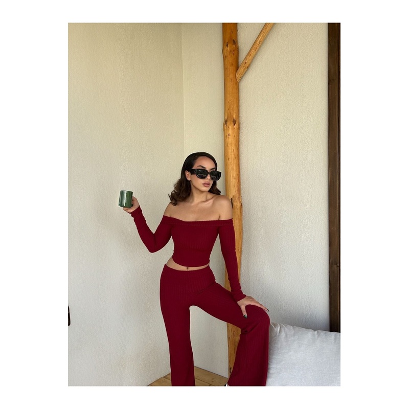 Women's Burgundy Straight High Waist Trousers