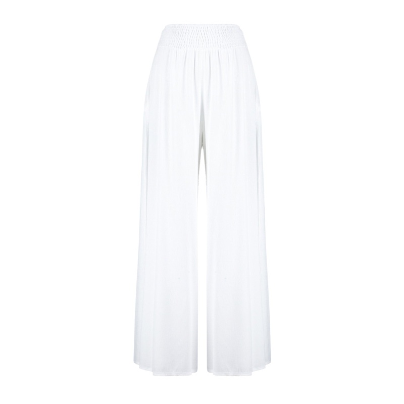 Women's Ecru Plain Regular Waist Trousers