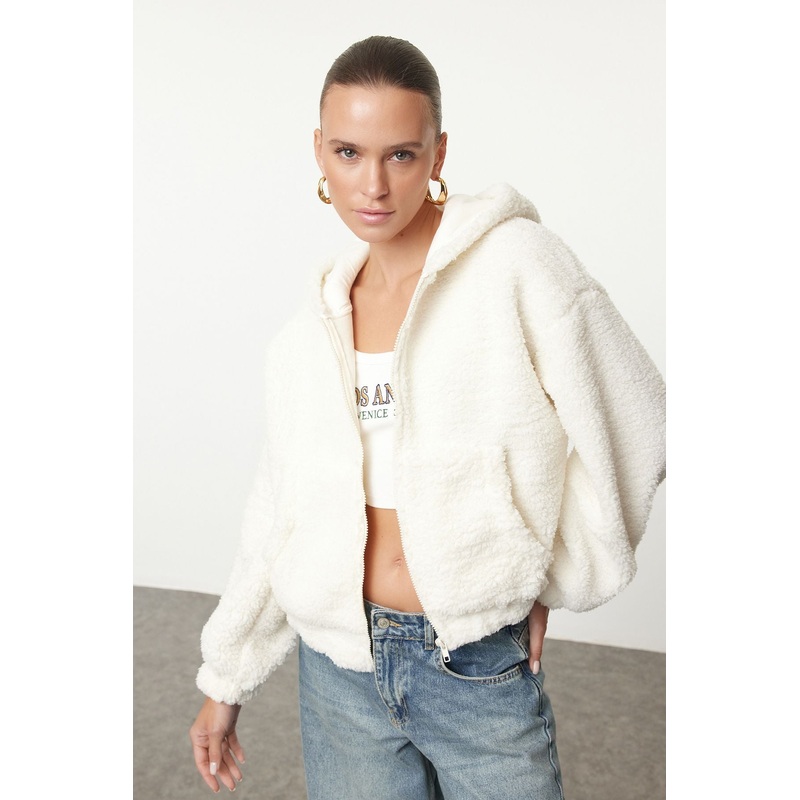 Women's Ecru Straight Long Regular Sweatshirt