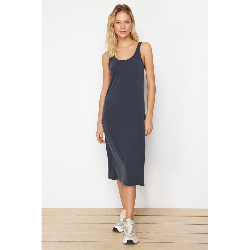 Women's Grau Unifarben Midi Sleeveless Casual Regular Fit Dresses