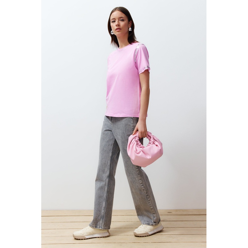 Women's Gray Plain Short Regular T-Shirt