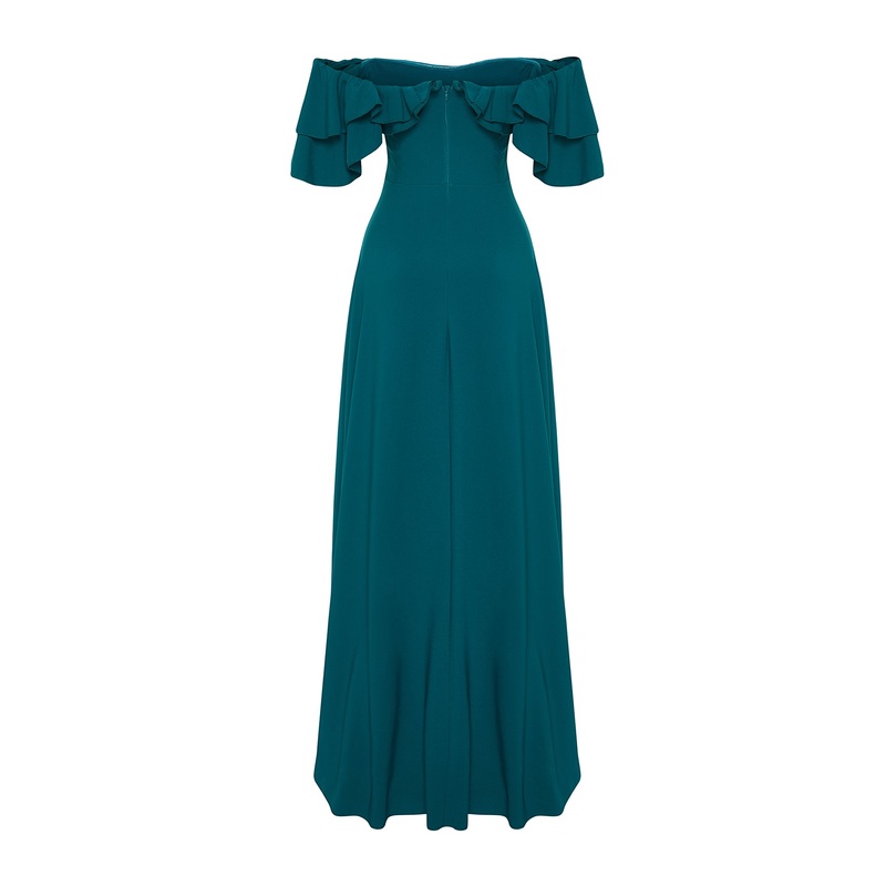 Women's Green Plain Long Long Prom Skater Evening Dress & Prom Dress