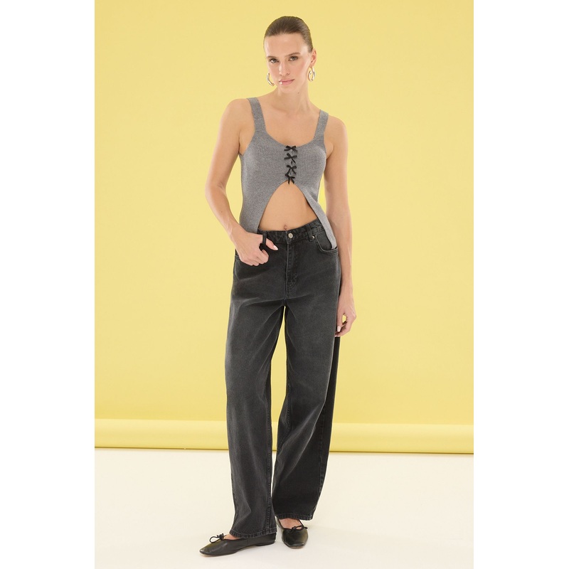 Women's Grey Straight Hanging Slim Blouse