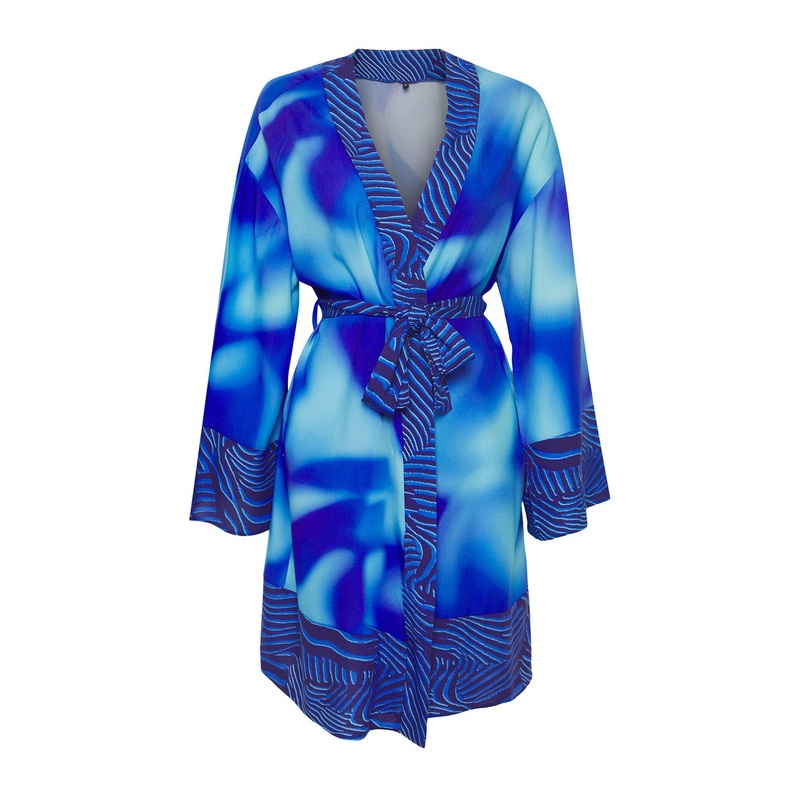 Women's Multi-Colored Geblmt Spaghetti Strap Oversize Kimono & Kaftan