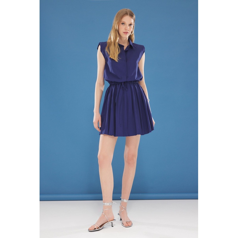 Women's Navy Blue Plain Mini Sleeveless Casual Regular Dress