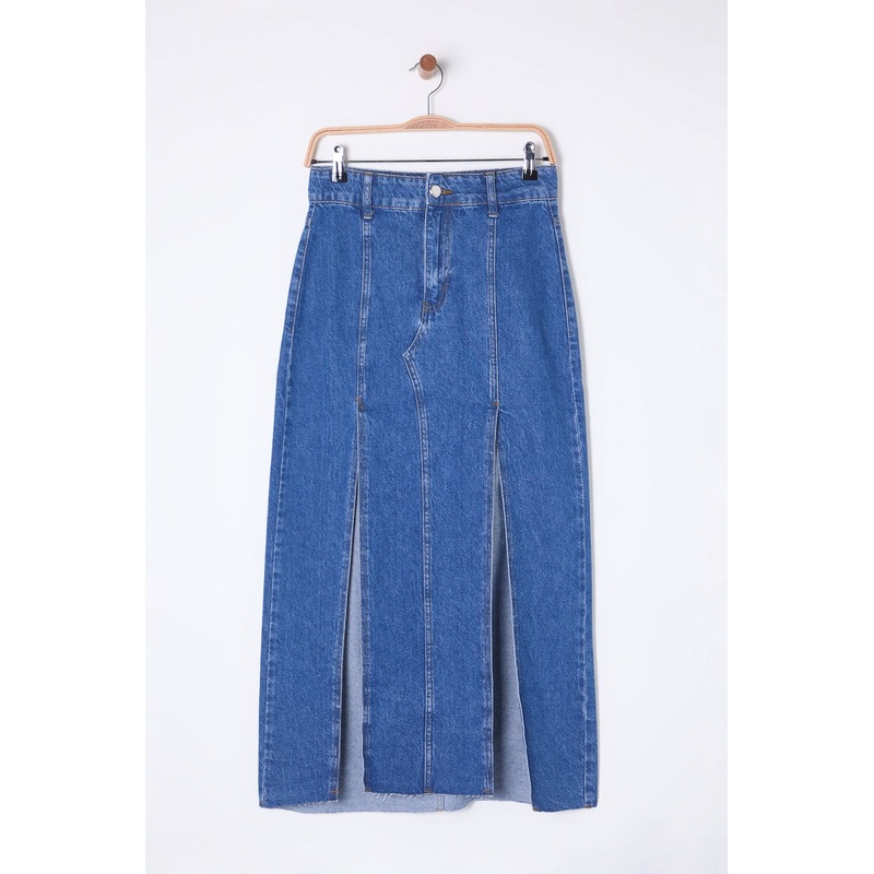 Women's Navy Blue Straight Midi Pen Pen Skirt