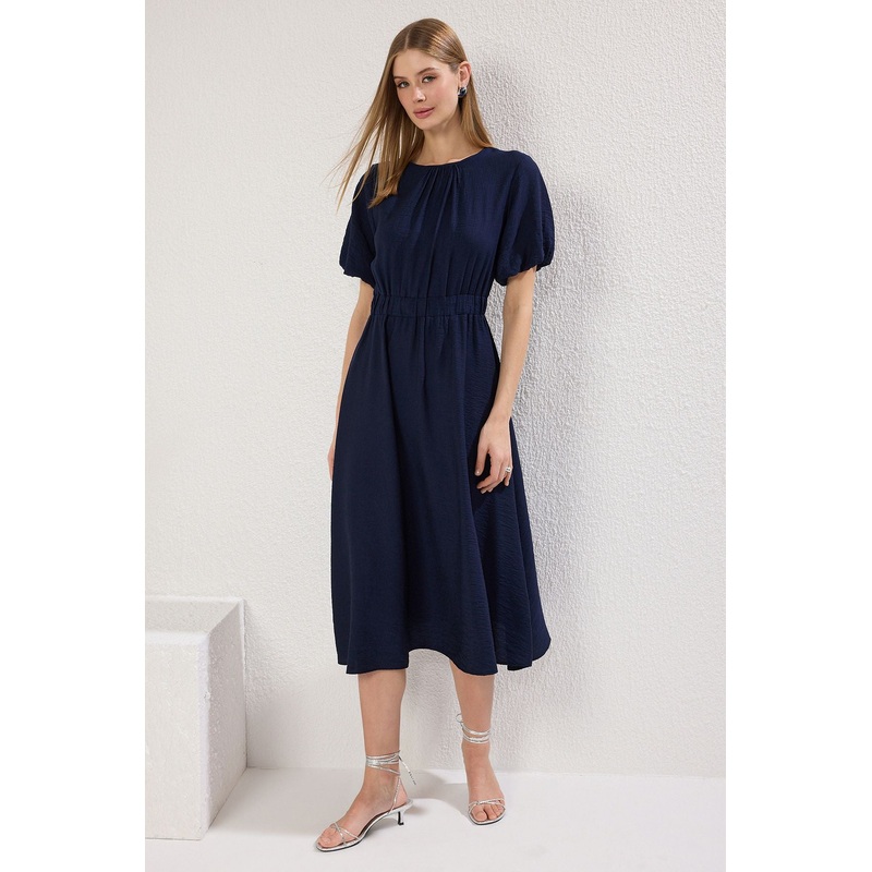 Women's Navy Blue Straight Midi Short Casual/daily Regular Dress
