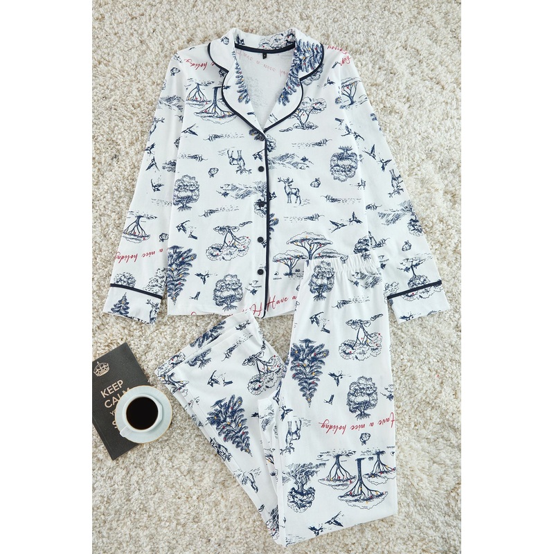 Women's Print Long Lounge Regular Fit Pajama Sets