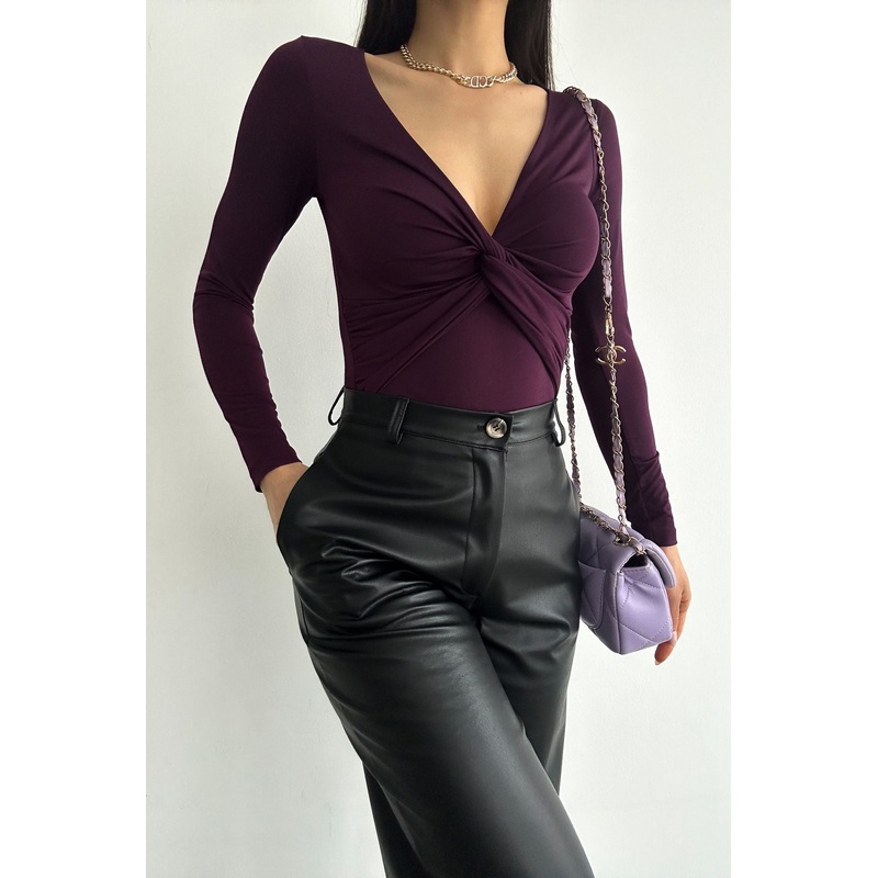 Women's Purple Straight Long Slim Blouse