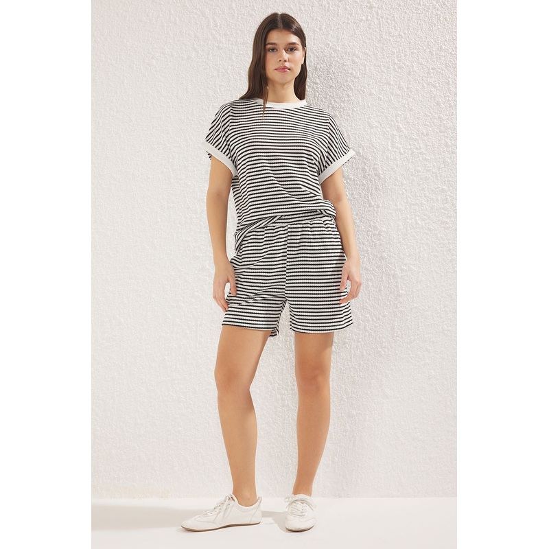 Women's Striped Short Casual Regular Two Piece Sets