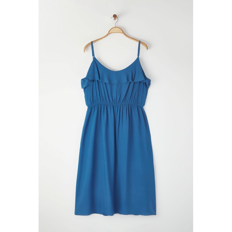 Curve Women's Plain Midi Spaghetti Strap Casual Relaxed Fit Plus Size Dress