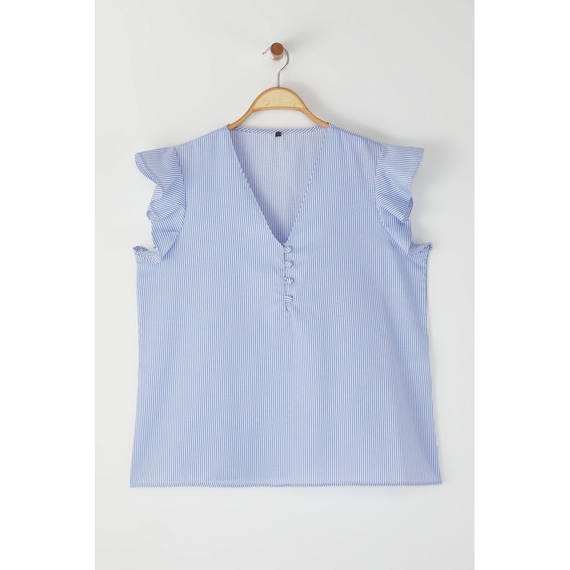 Curve Women's Striped Short Regular Plus Size Blouse