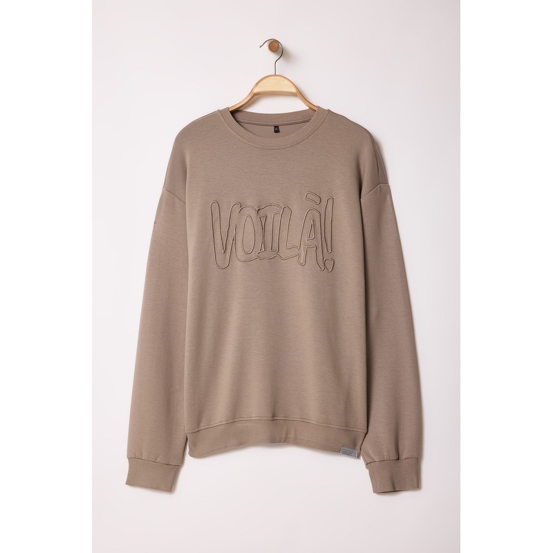 Man Men's Beige Slogan Long Oversized Sweatshirt