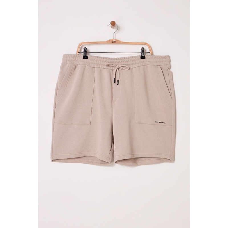 Man Men's Beige Slogan Normal Waist Plus Size Shorts & Bermudas