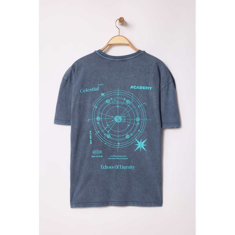 Man Men's Navy Blue Galaxy Short Oversized T-Shirt