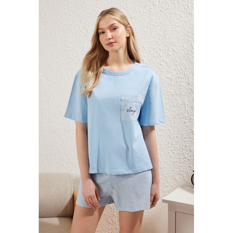 Women's 2 Pack Striped Short Homewear Regular Pajama Set