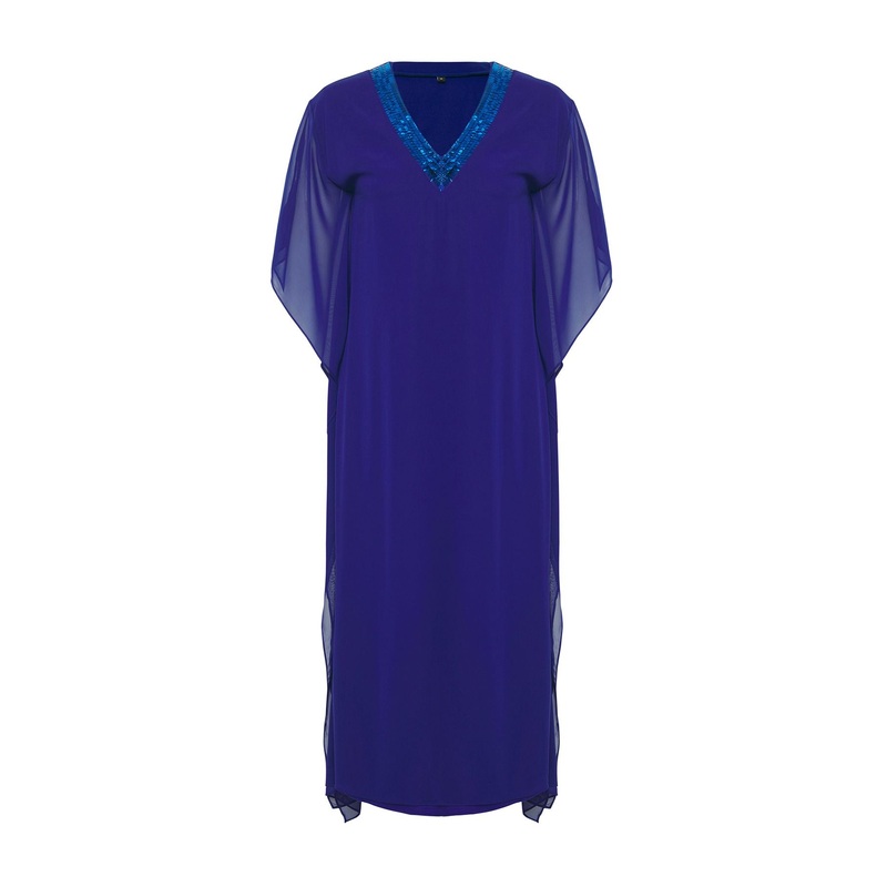 Women's Blue Plain Midi Short Stylish/night Oversize Dress