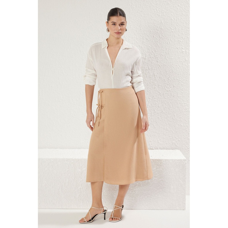 Women's Brown Plain Maxi Wrapover Skirt