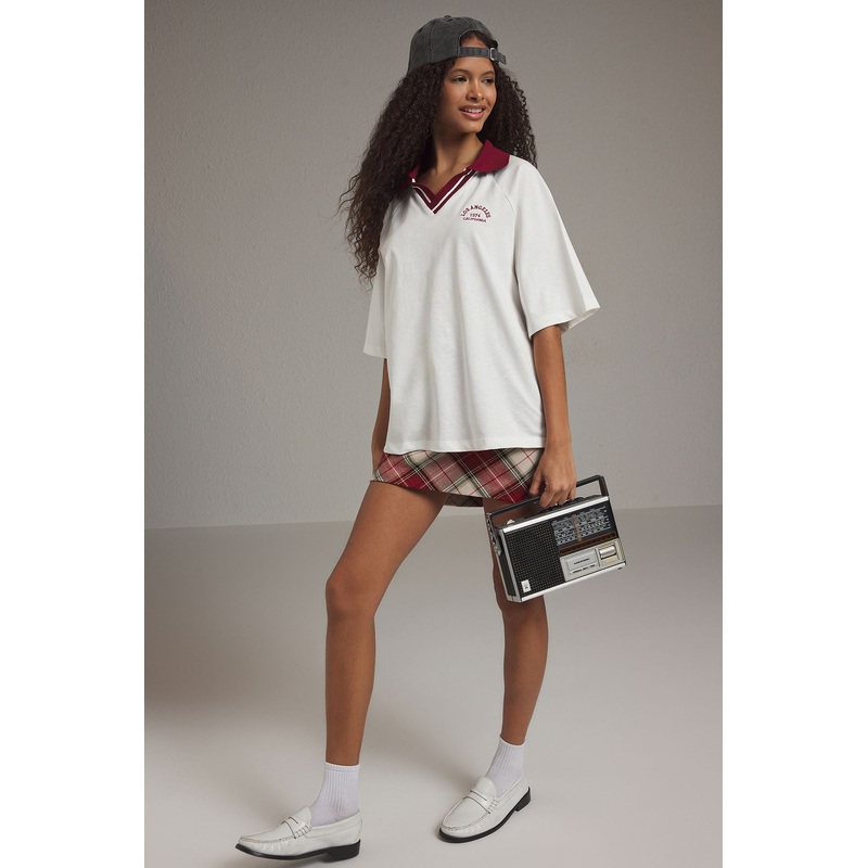 Women's Ecru Slogan Short Oversized T-Shirt