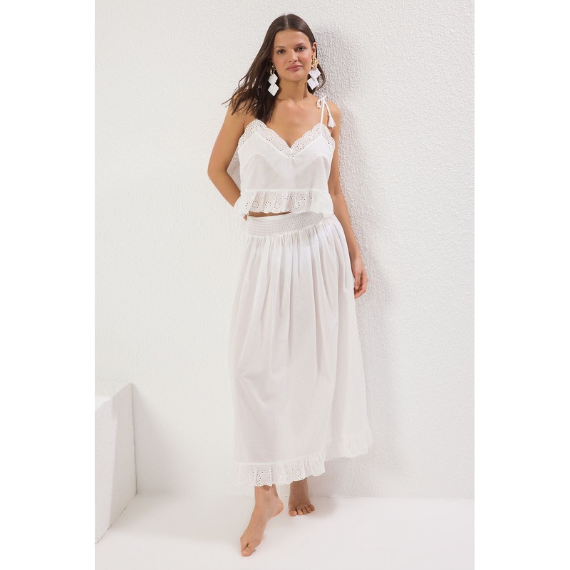 Women's Ecru Straight Three Quarter Sleeve Beachwear Fitted Two Piece Sets