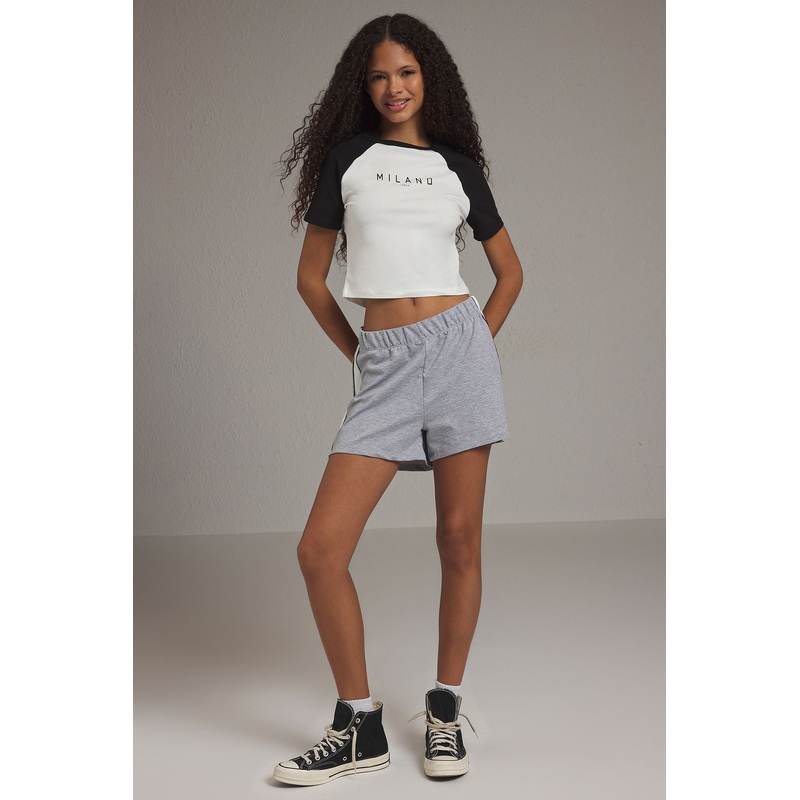 Women's Grey Color Blocked Relaxed Normal Waist Shorts & Bermudas