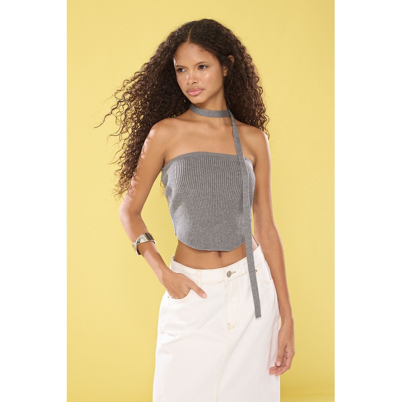 Women's Grey Straight Sleeveless Slim Blouse