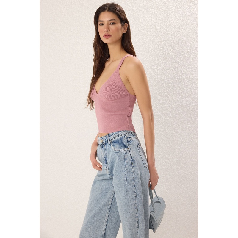 Women's Pink Straight Hanging Slim Blouse