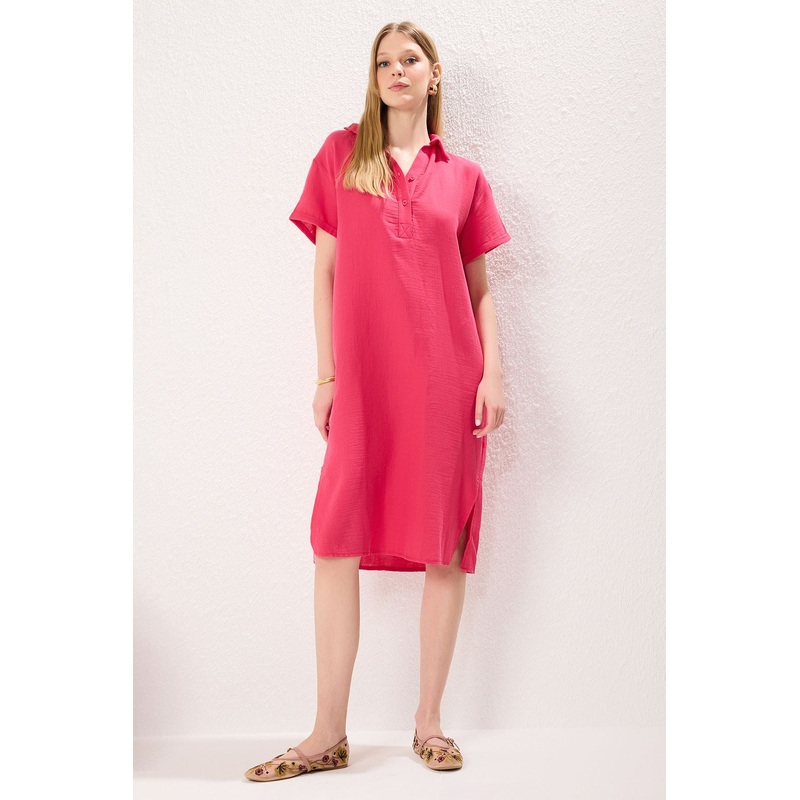 Women's Pink Straight Midi Short Casual/daily Regular Dress