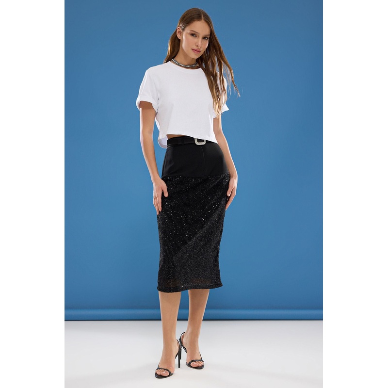 Women's Plain Midi Shift Skirt