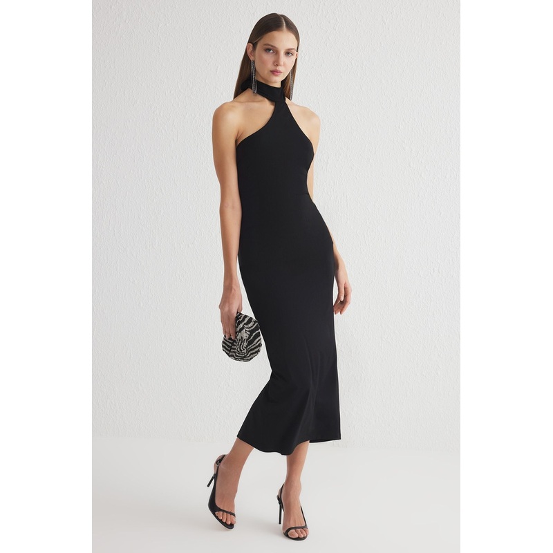 Women's Plain Midi Sleeveless Cocktail Fitted Dress