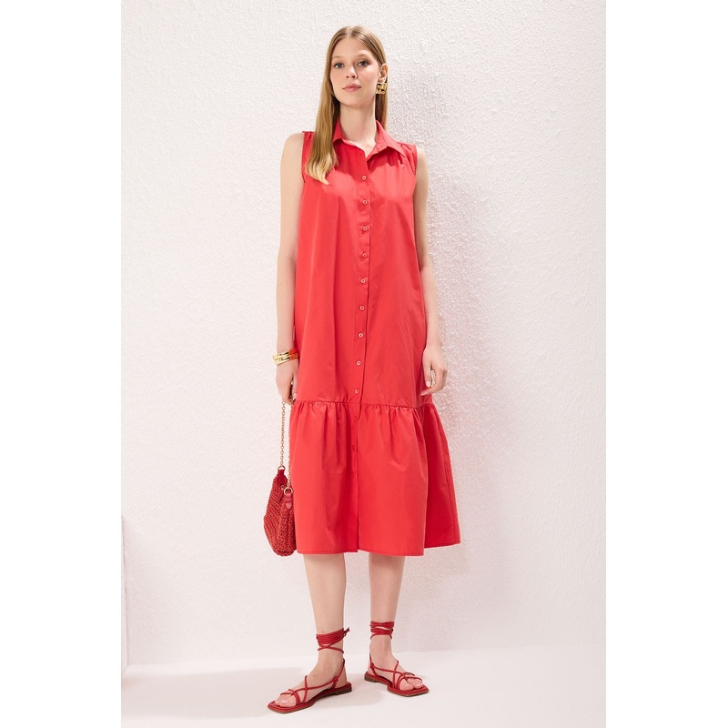 Women's Red Straight Midi Sleeveless Casual/daily Relaxed Dress