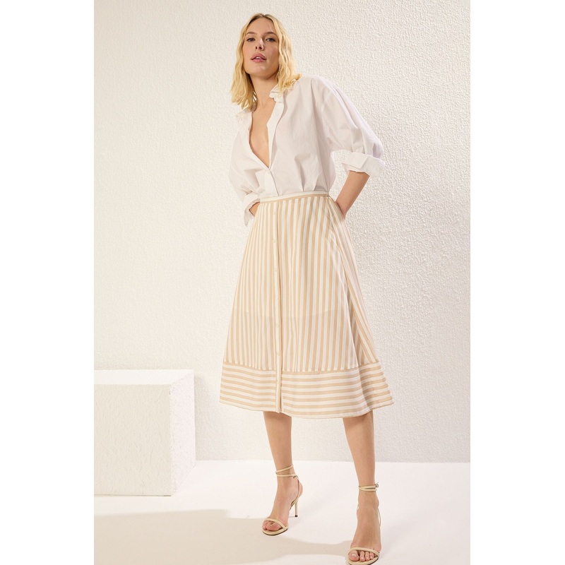 Women's Striped Midi A-Line Skirt