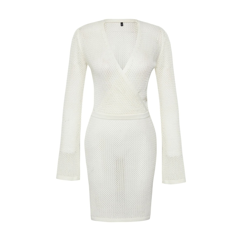 Women's White Plain Mini Long Beachwear Regular Dress