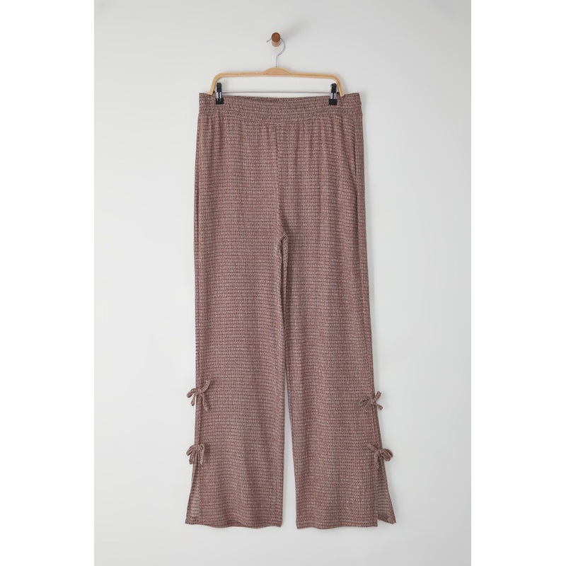 Curve Women's Burgundy Textured High Waist Plus Size Pants