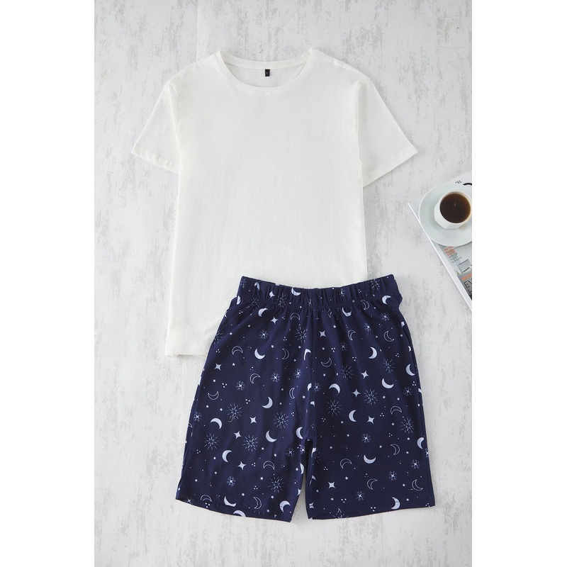 Man Men's Navy Blue Galaxy Short Homewear Regular Pajama Set